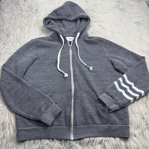 Sol Angeles Women's L Gray Striped Arm Zip Hoodie Athleisure Preppy Sporty